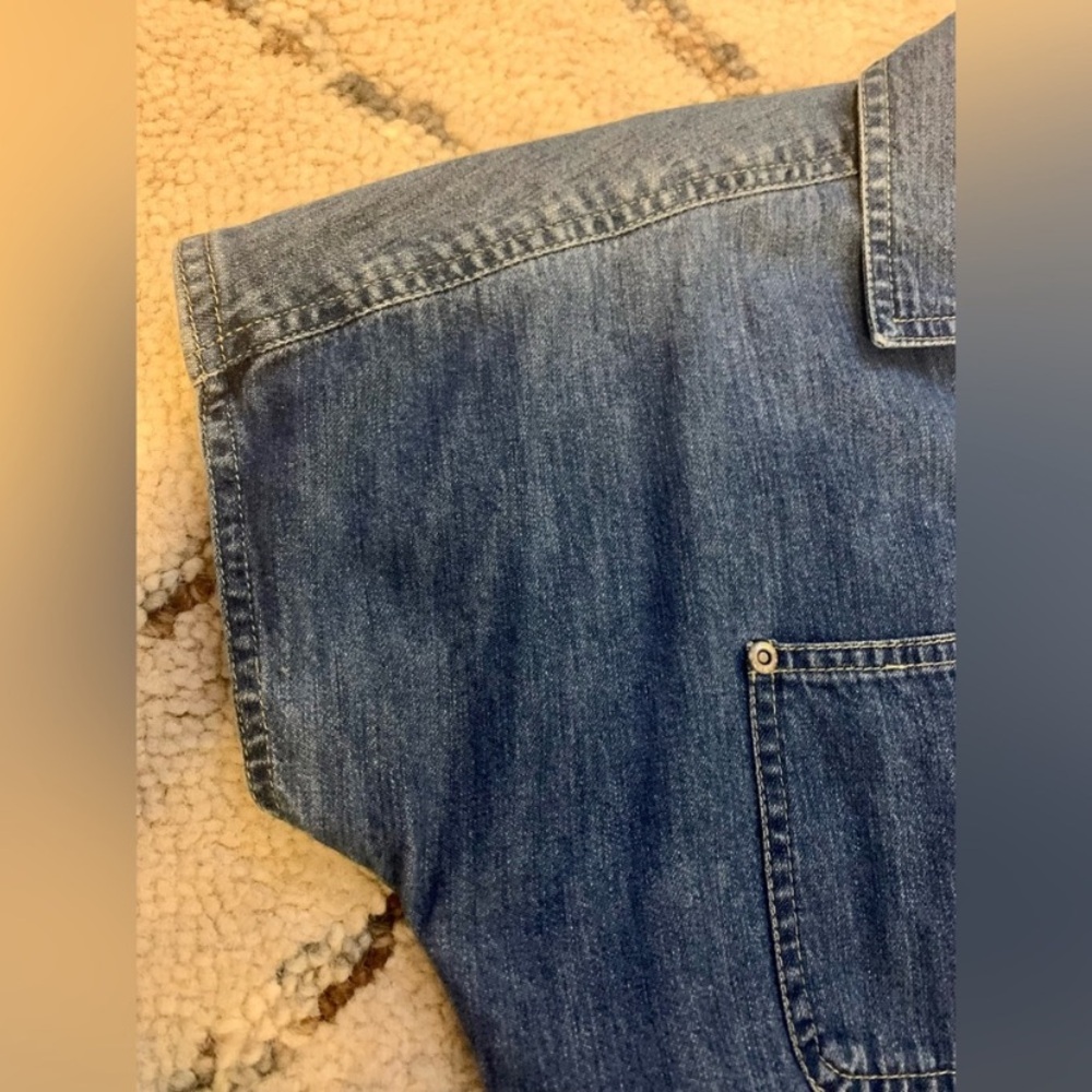 Vintage Liz Claiborne Denim Jumpsuit Romper Belted Utility 90s Blue Medium - Picture 7 of 11